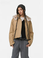 Warm Camel Fur Collar Cotton Coat