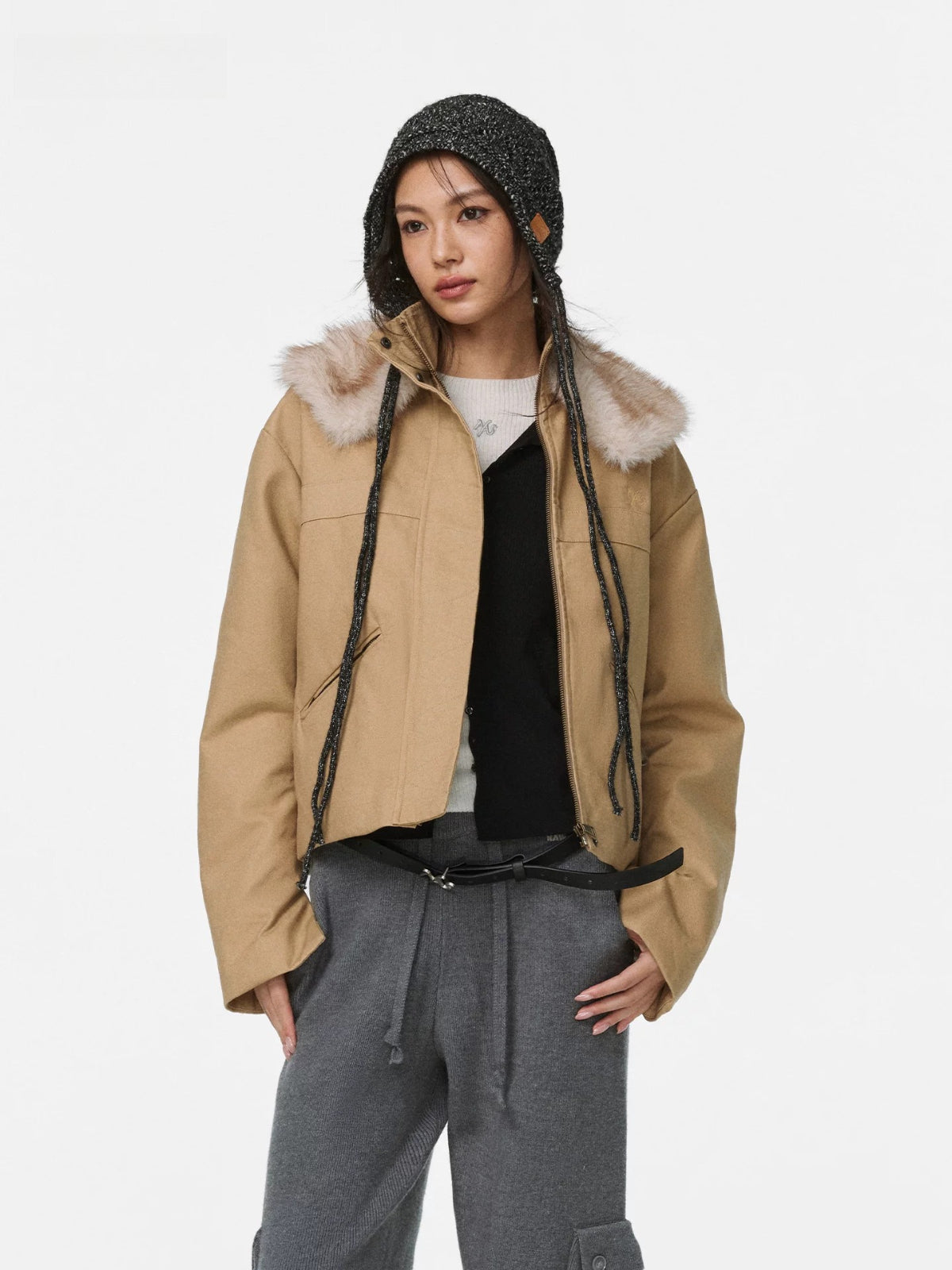 Warm Camel Fur Collar Cotton Coat