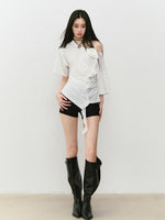 Asymmetric Shoulder 3D Floral T-shirt