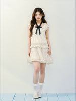 Beige Ruffle Drawstring Dress
