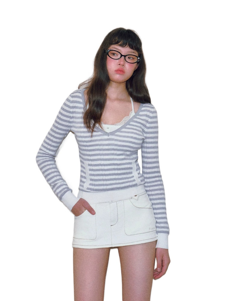 Striped Lace Knit Twinset