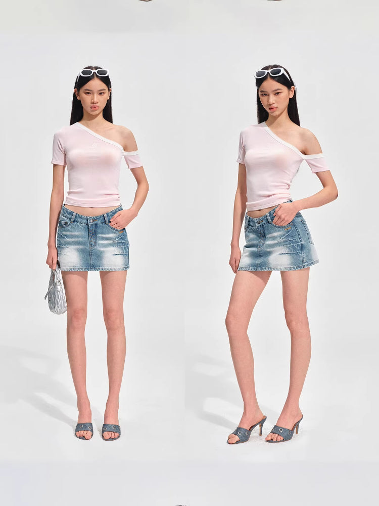 Mineral Blue Equestrian Denim Mini Skirt