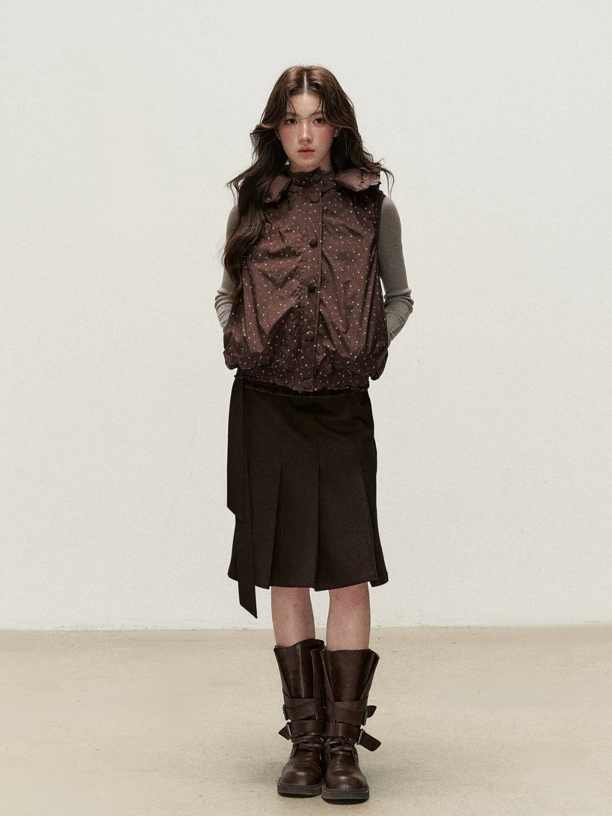 Reversible Floral Detachable Hood Down Vest