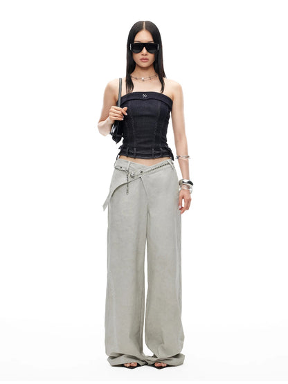 Wheat Washed Wide-Leg Pants