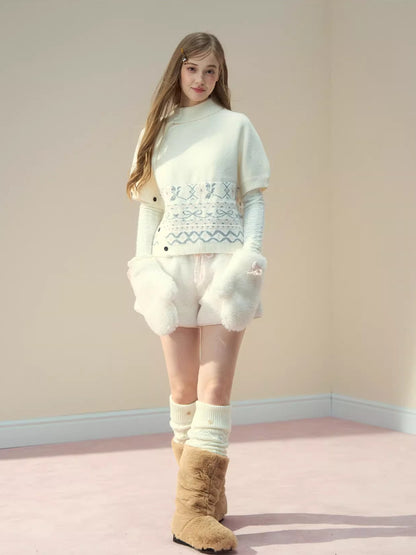 White Faux Shearling Winter Shorts