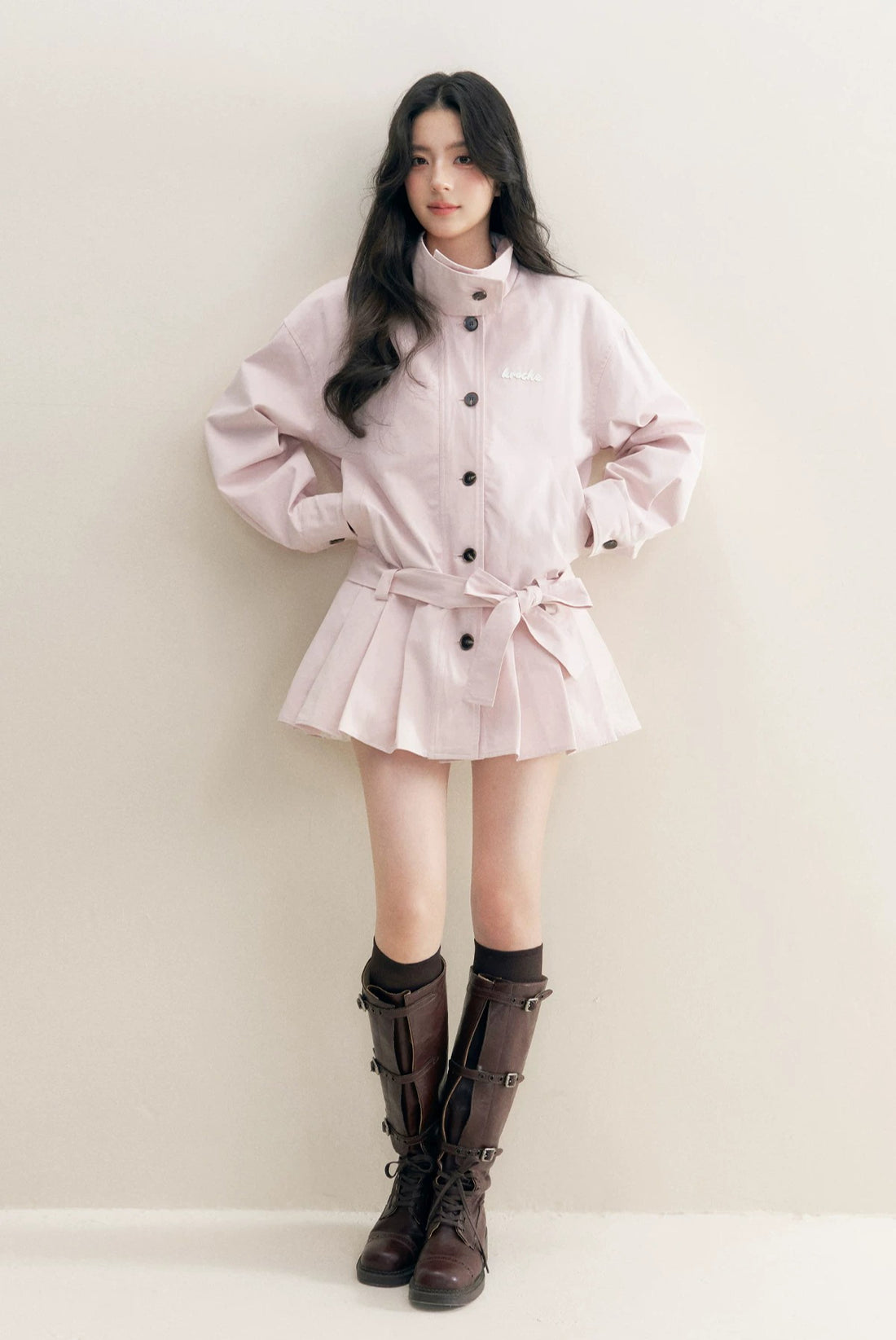 Pleated Hem Belted Trench