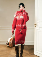 Warm Fabric Color Block Sweater & Skirt Set