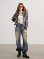 Frayed Plaid Shirt Jacket