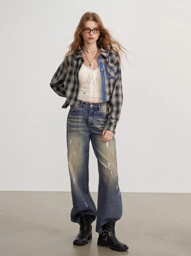 Frayed Plaid Shirt Jacket