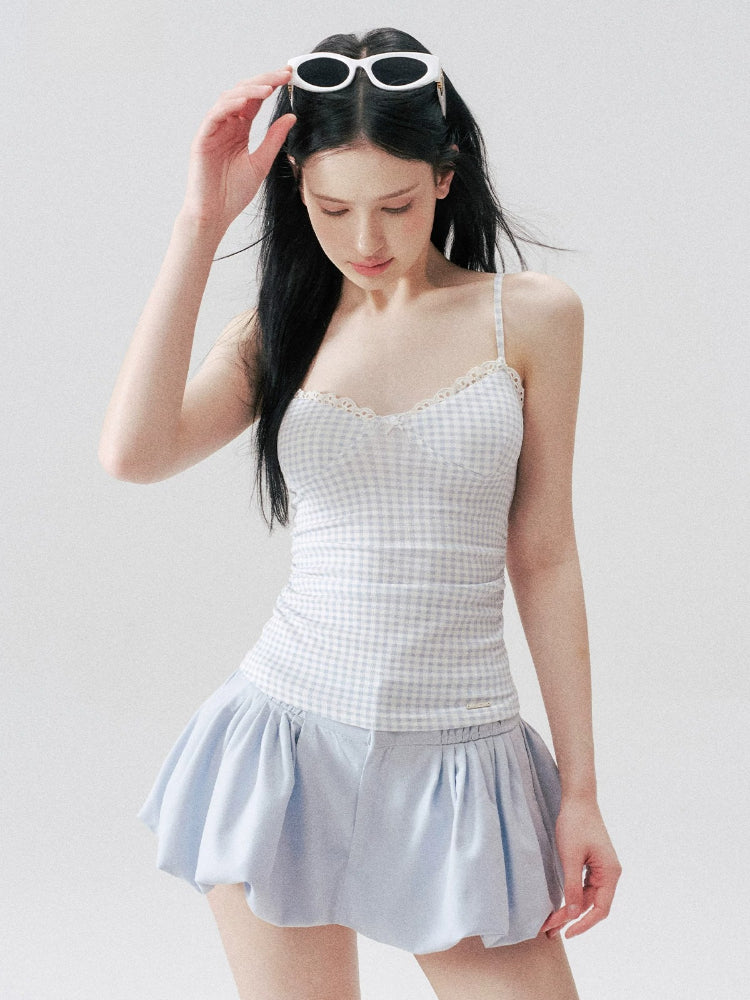 Blue Gingham Lace Camisole