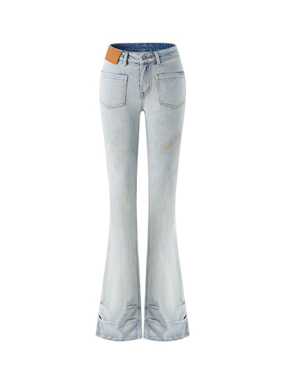 Washed Low-waist High-stretch Micro-flare Jeans