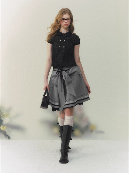 Gray Bow Pleated Skirt