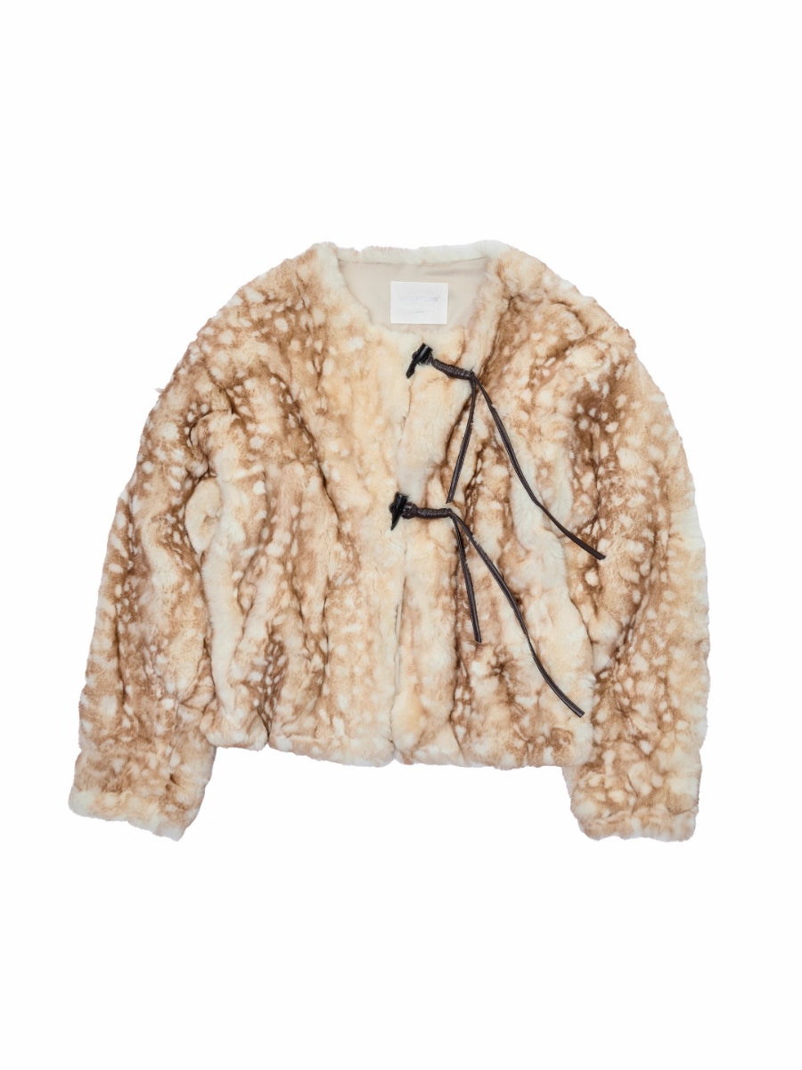 Fawn Pattern Printed Rex Rabbit Fur Jacket