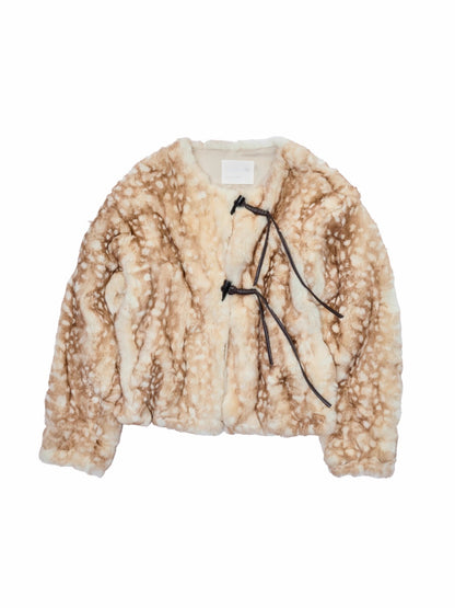 Fawn Pattern Printed Rex Rabbit Fur Jacket