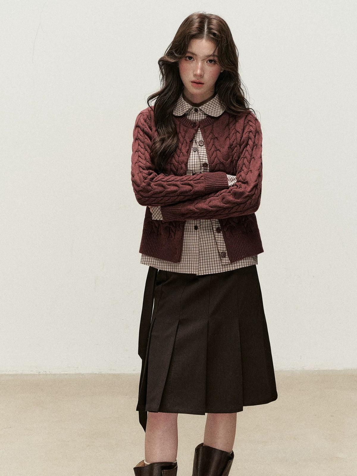 Peter Pan Collar Layered Knit Cardigan