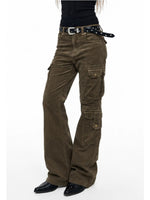 Y2K Olive Flare Cargo Pants