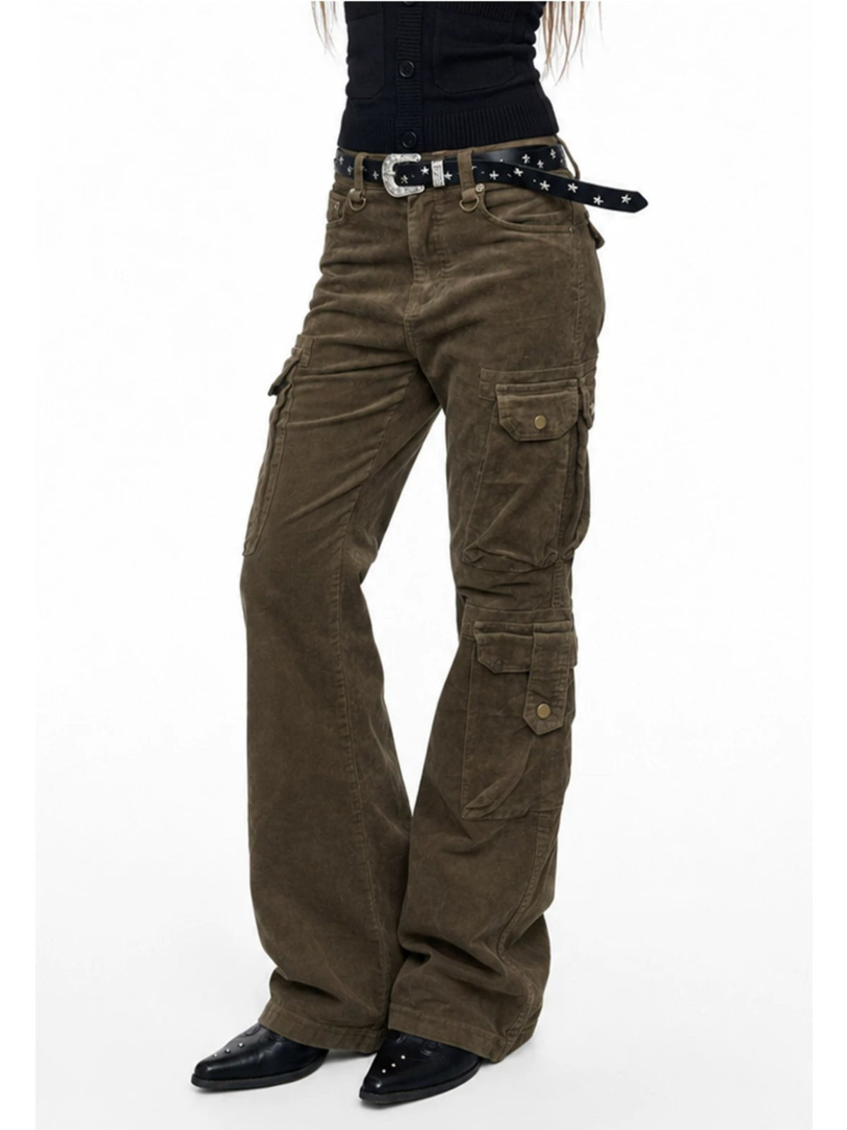 Y2K Olive Flare Cargo Pants