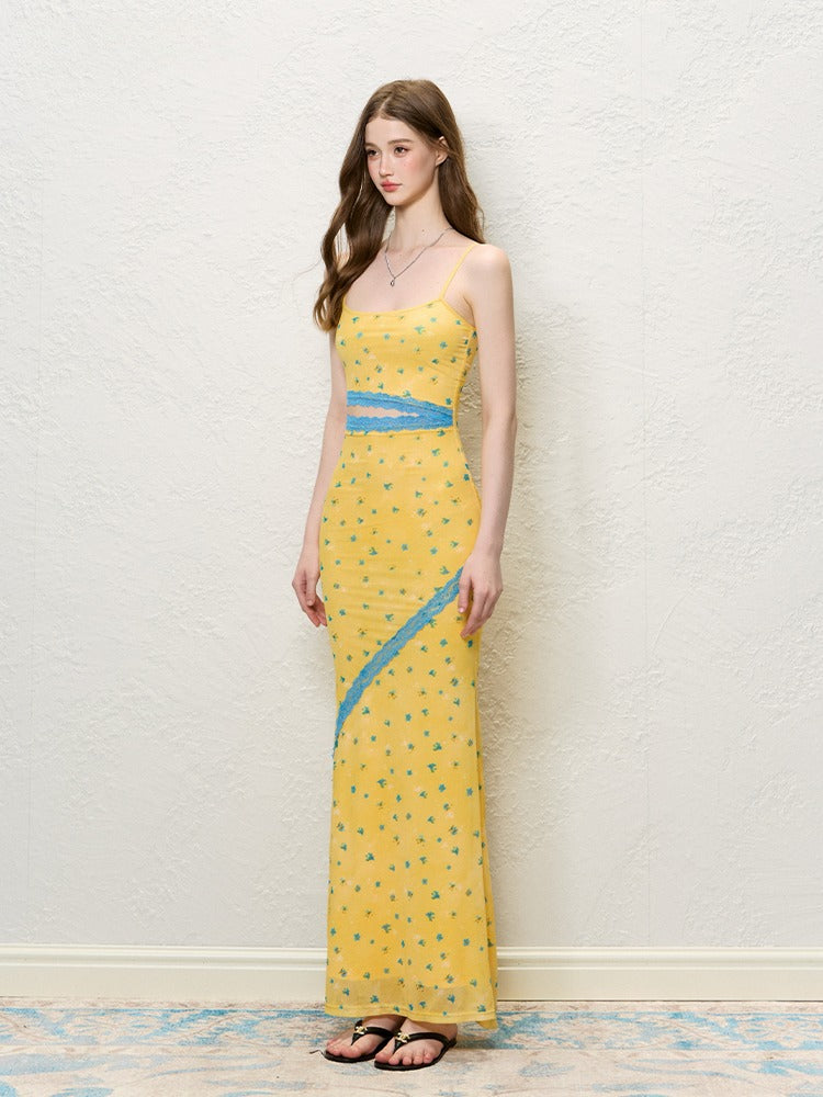 Molly Yellow Cut-Out Floral Midi Dress