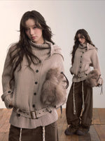 Oatmeal Scarfed Knit Sweater