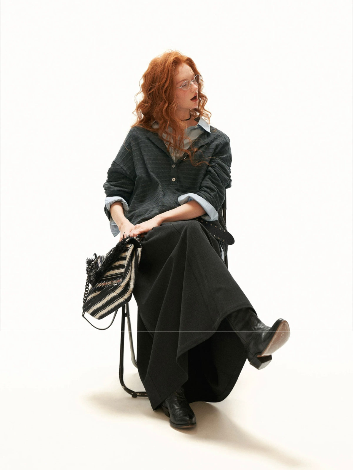 Textured Henry Neck Long Sleeve Top