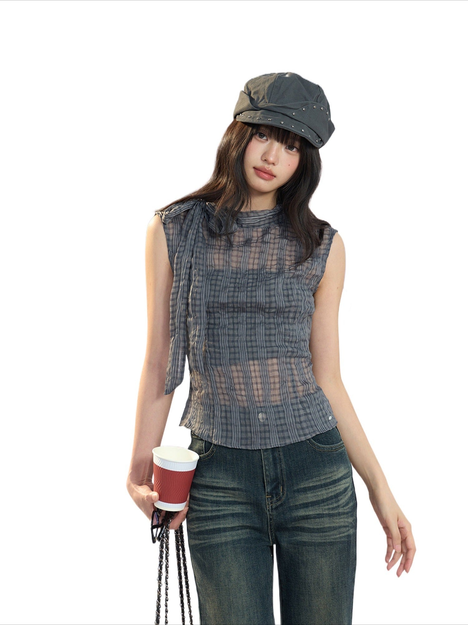 Gray Plaid Cami Set
