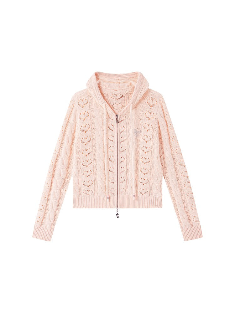 Cat-Ear Cable Knit Hoodie