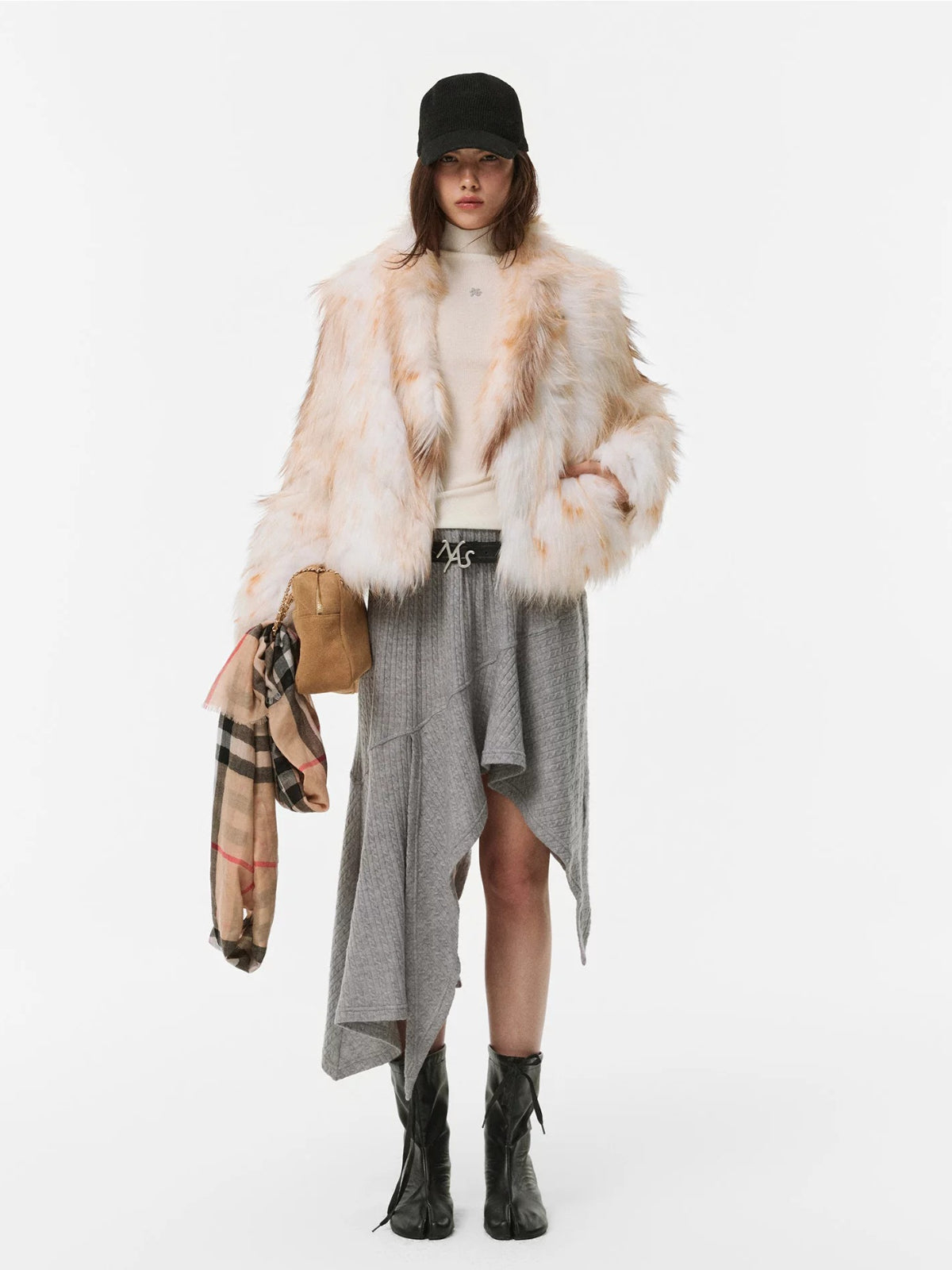 Asymmetric Button Denim Midi Skirt