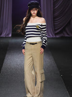 Off-Shoulder Sailor Stripe Sweater