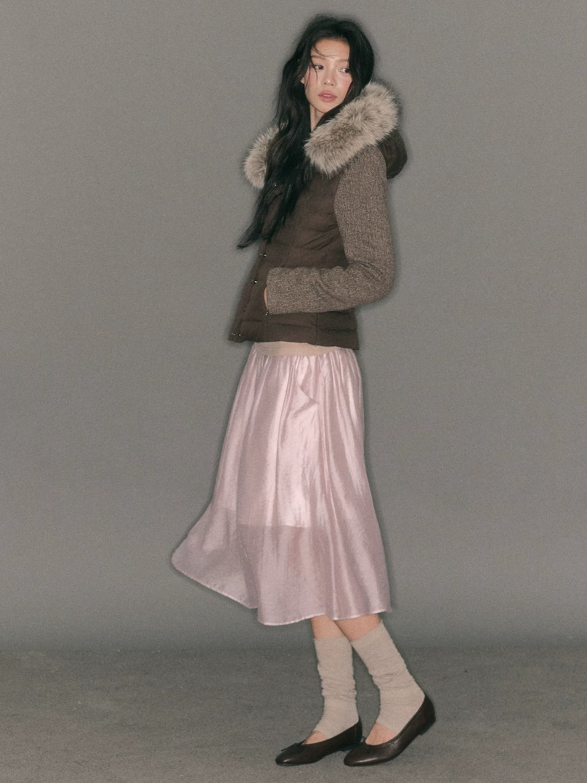Fur-Trimmed Hooded Panelled Down Jacket