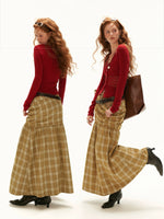 Vintage Plaid Layered Maxi Skirt
