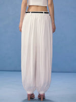 Floral Belt Balloon Wide-Leg Pants