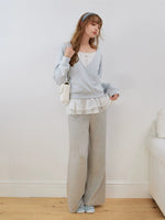 Lace V-Neck Sweatshirt Top
