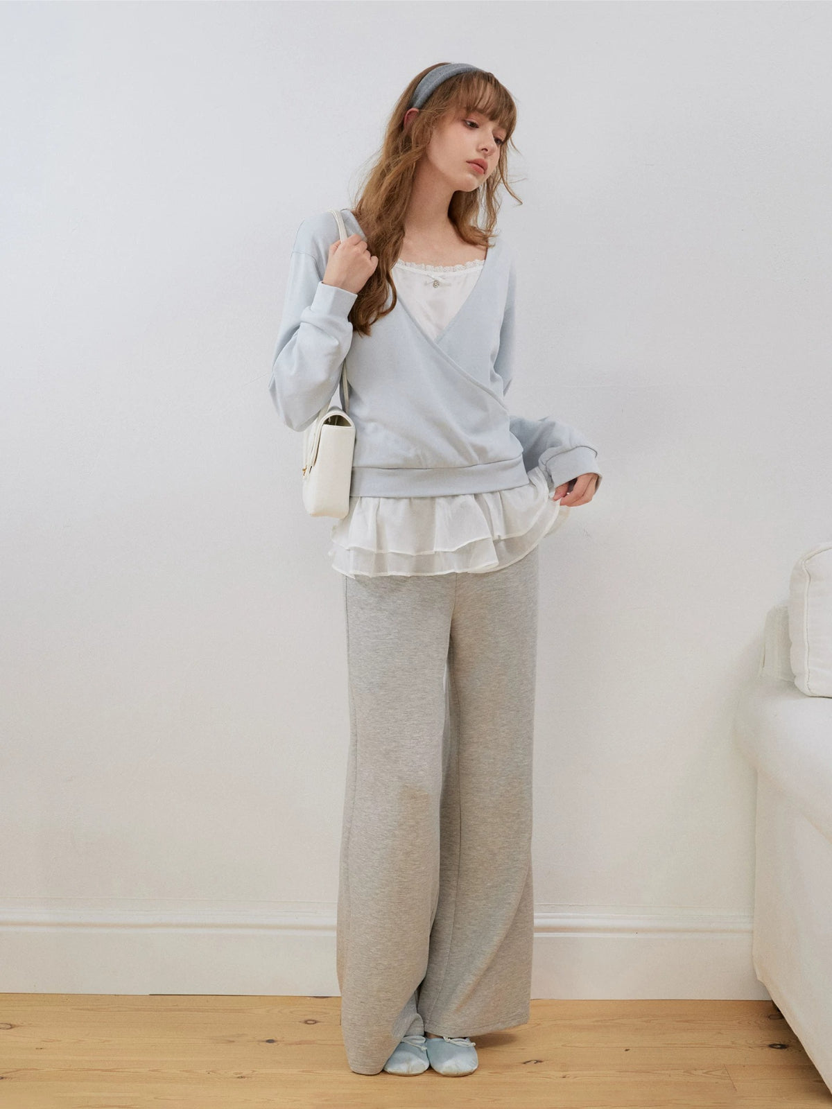 Lace V-Neck Sweatshirt Top