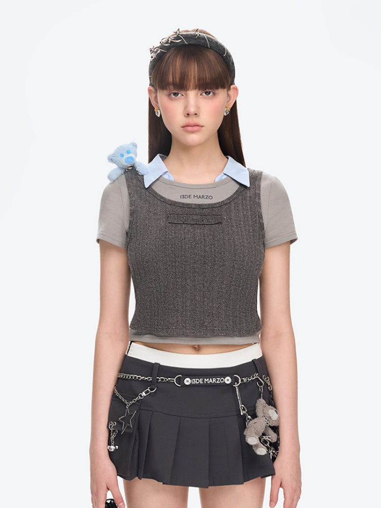 Knitted Layering Vest &amp; Short-sleeve Two-piece T-shirt