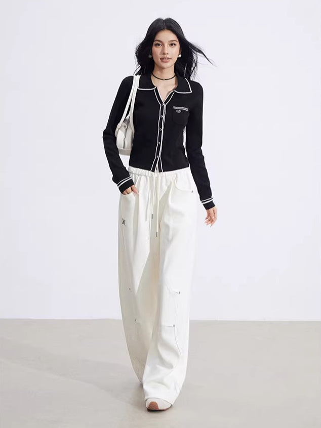 Curved Drape Wide-Leg Pants