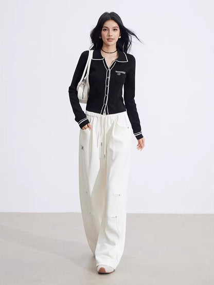 Curved Drape Wide-Leg Pants