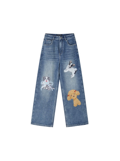 Blue Pet-Inspired Wide-Leg Jeans