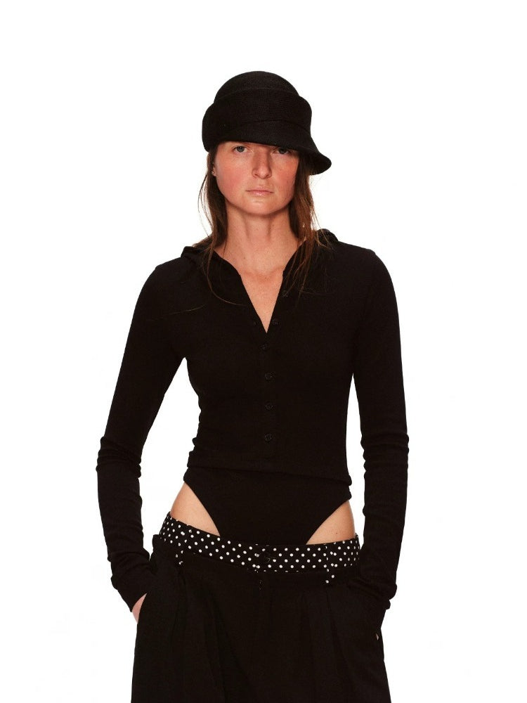 Adjustable V-neck Hoodie Tee