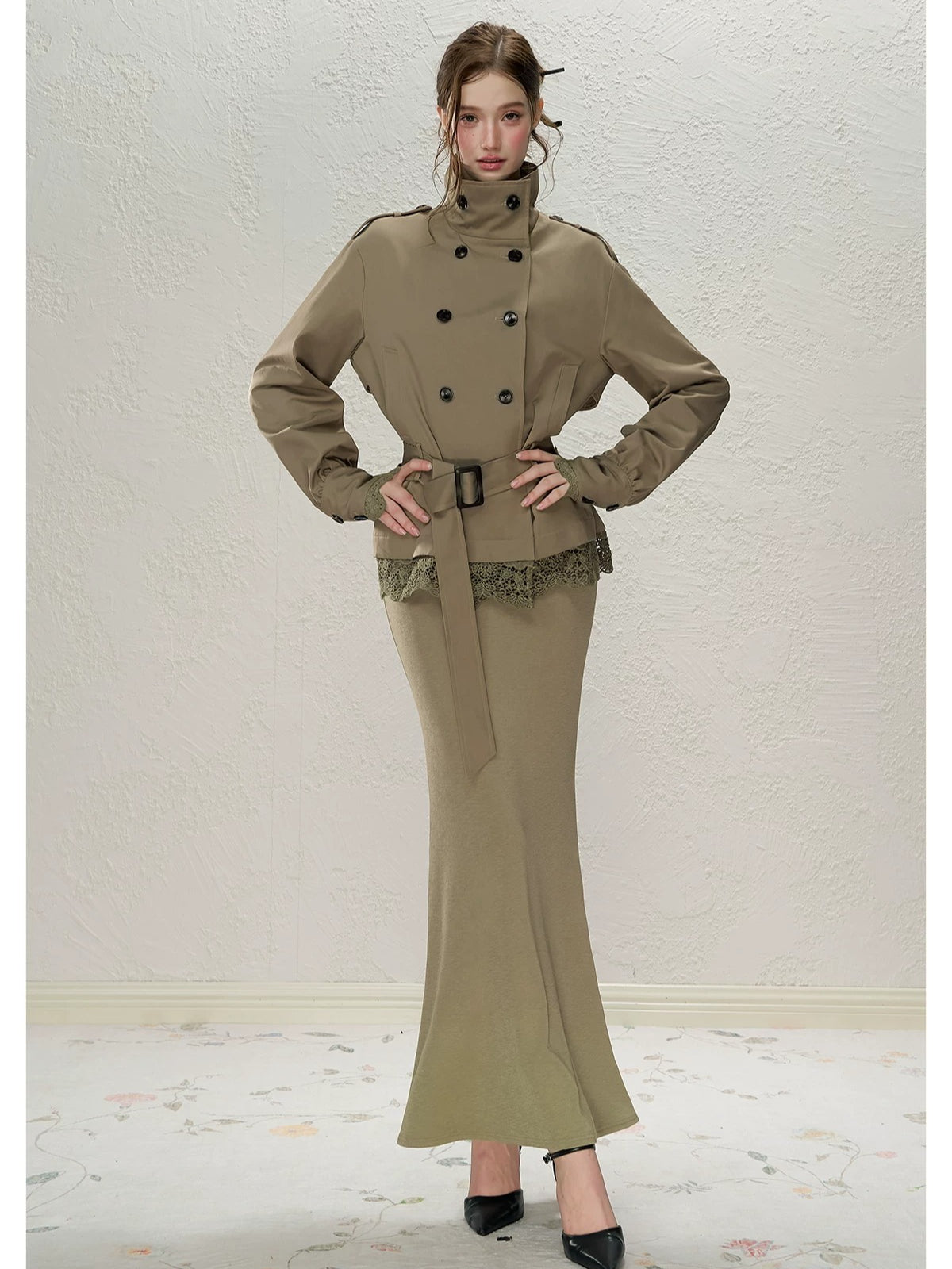Lace Detail Trench Coat
