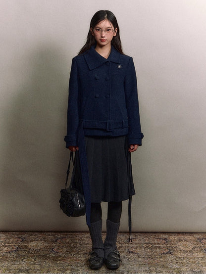 Diagonal Collar Double-Breasted Wool Coat