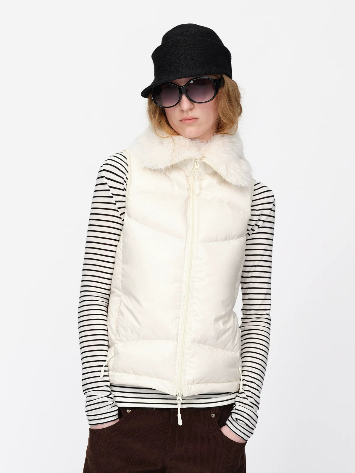 Vintage Fur Collar Down Vest Jacket
