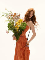Orange Strapless Slit A-Line Dress