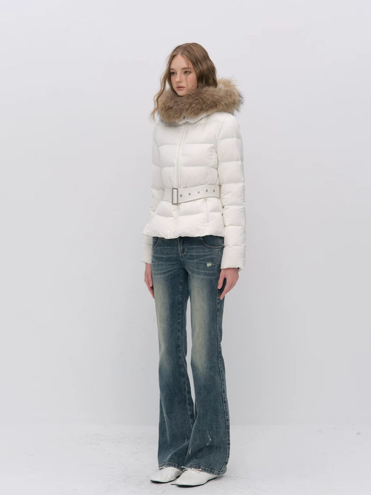 Fur Collar Belted Down Jacket
