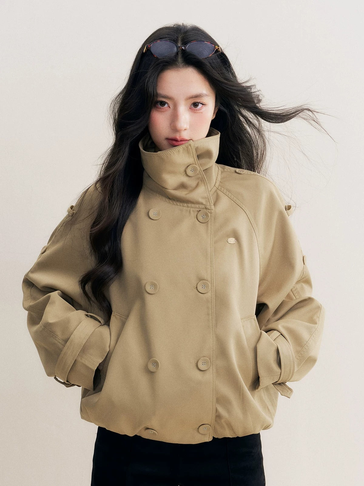 Khaki Cropped Trench Jacket