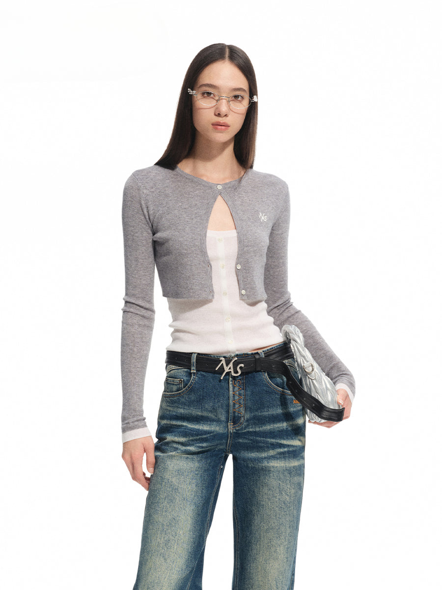 Fake Two-piece Layered Contrast-color Top