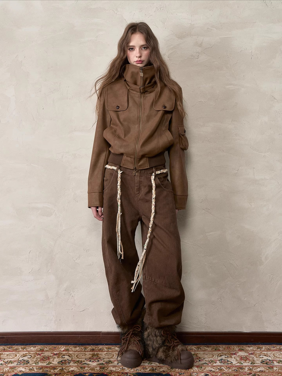 Retro PU Contrast Collar Jacket