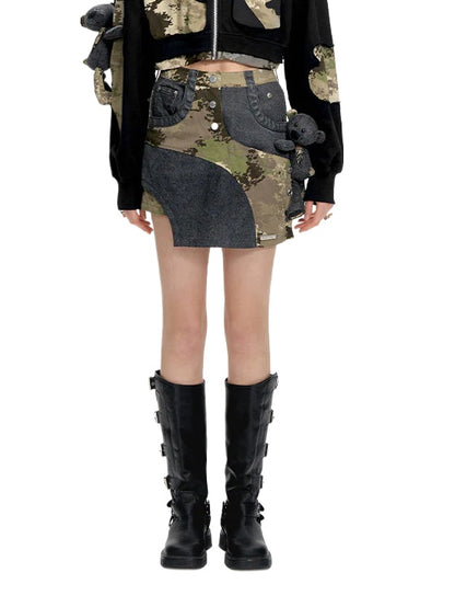 Camo Denim Short Skirt