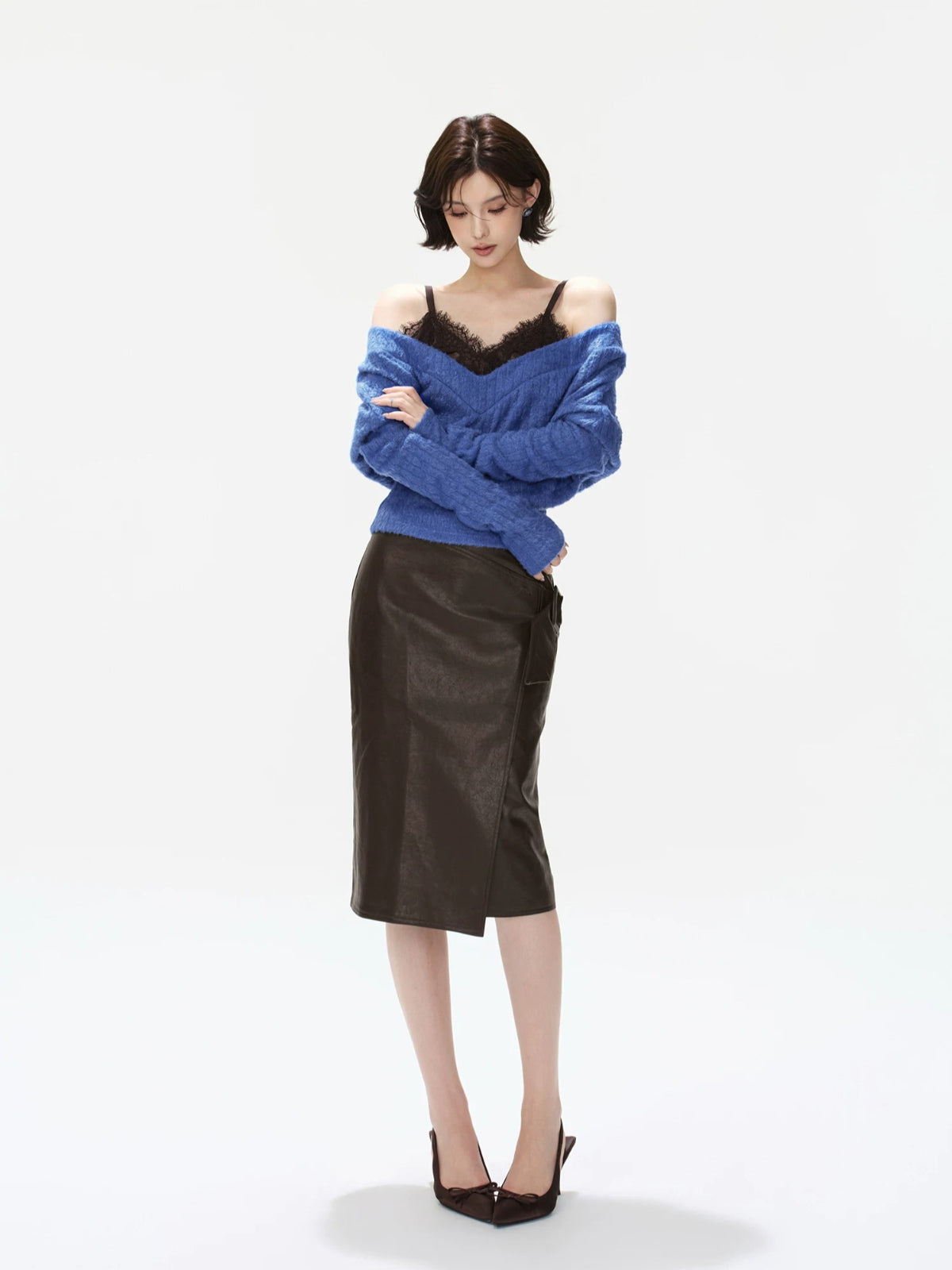 Lace Camisole Layered Fuzzy Knit Sweater