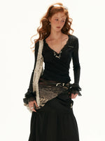 Lace Trim Wrap Knit Cardigan