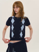 Vintage Argyle Knit Cardigan Set